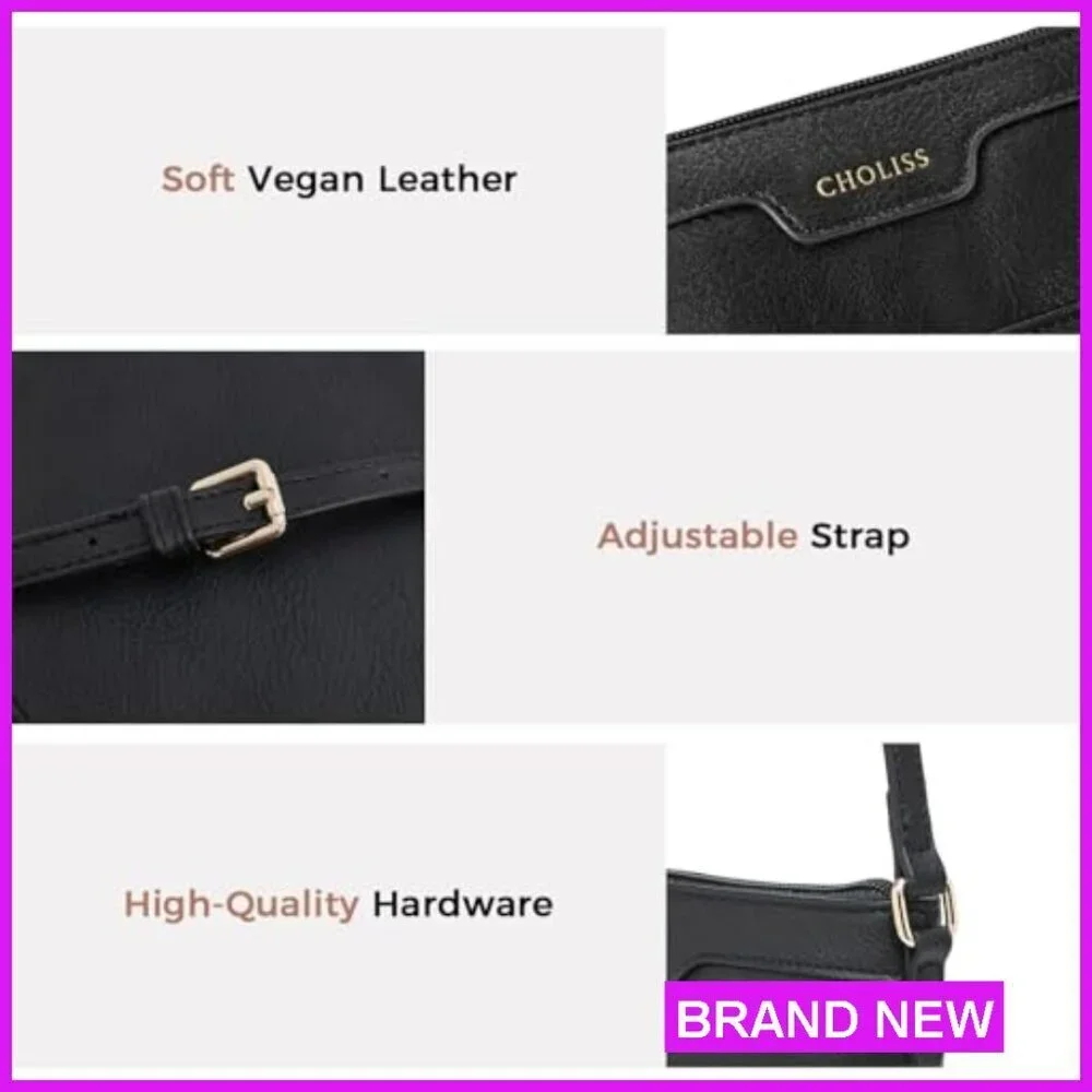 Vegan Leather Crossbody Bag Satchel Travel Purse Functional Chic Minimal